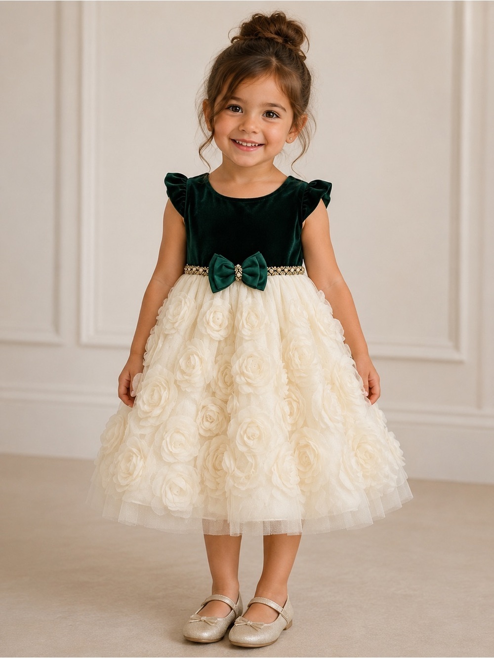 Couture Princess Emerald Green Velvet & Rosette Party Dress 4t